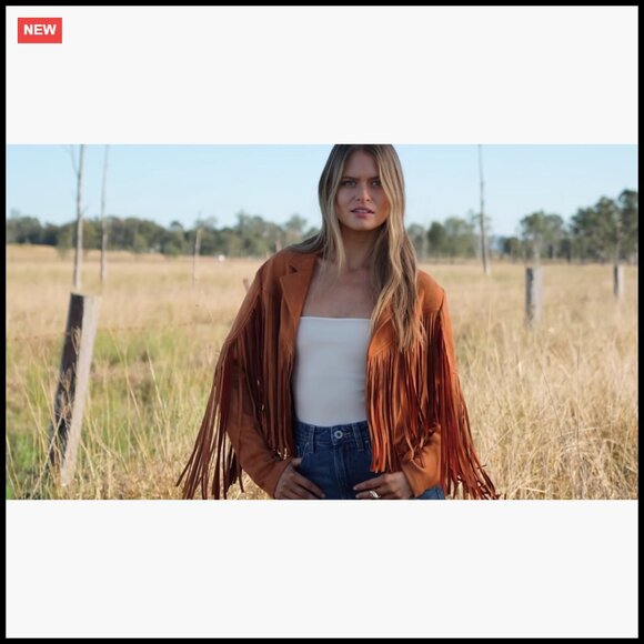 Faux Suede Fringe Cropped Jacket Motorcycle Biker Chic Fall Fashion - Picture 7 of 7